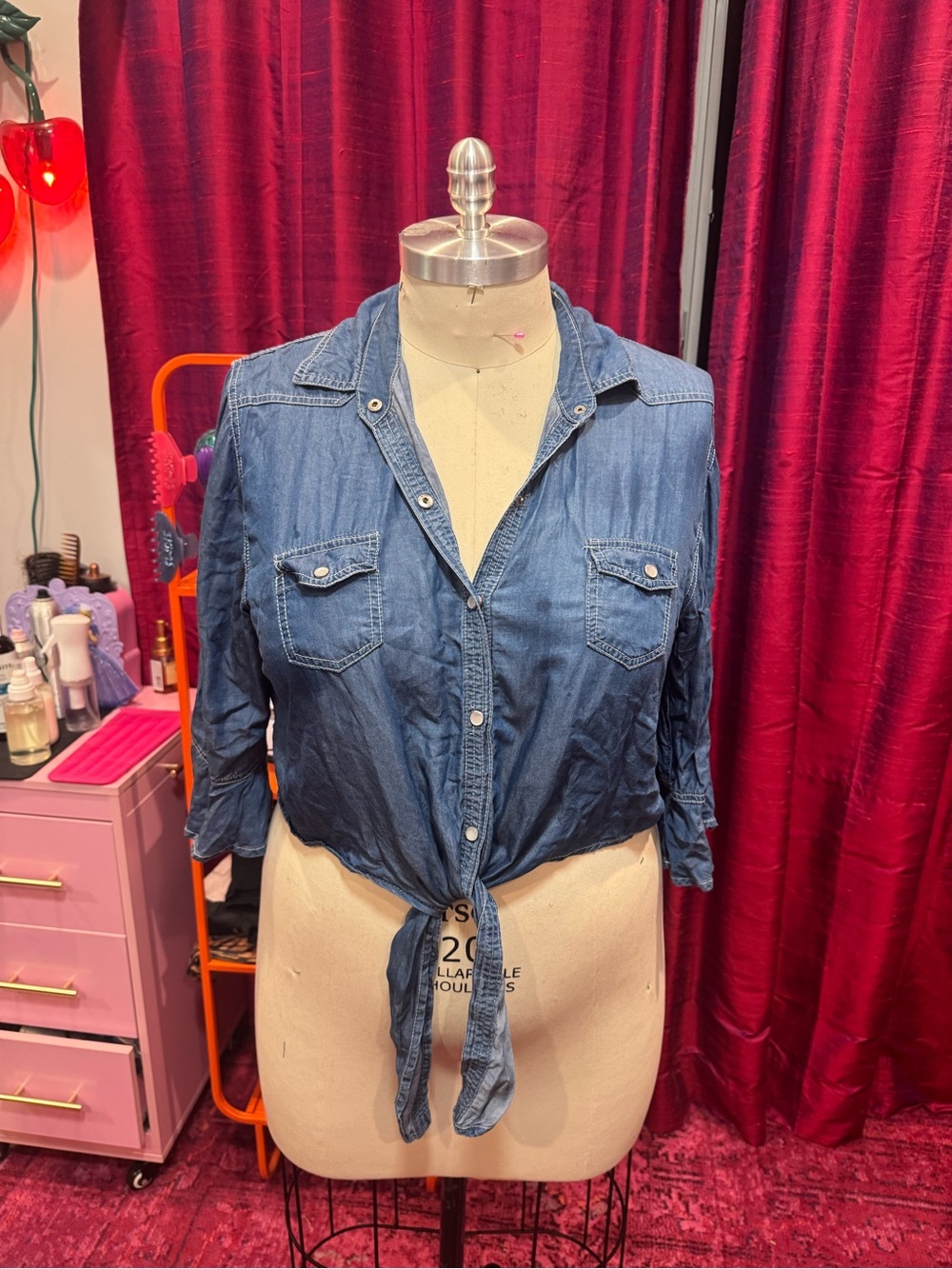 Women’s Denim Tie-Front Button-Up Shirt - Blue